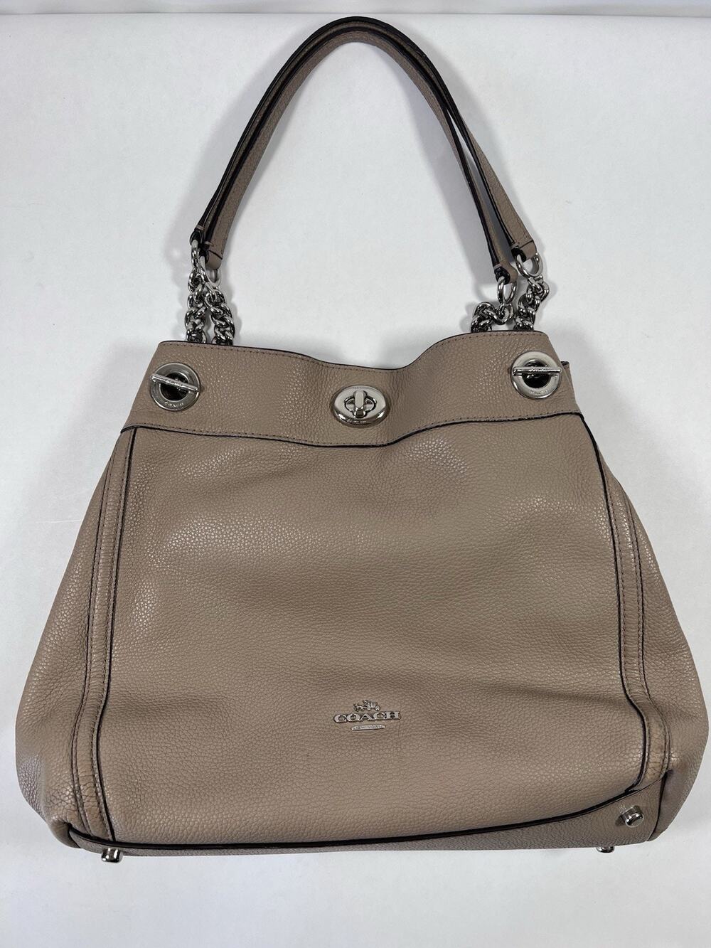Coach 36855 Turnlock Edie 31 Taupe Leather Purse Dust Bag